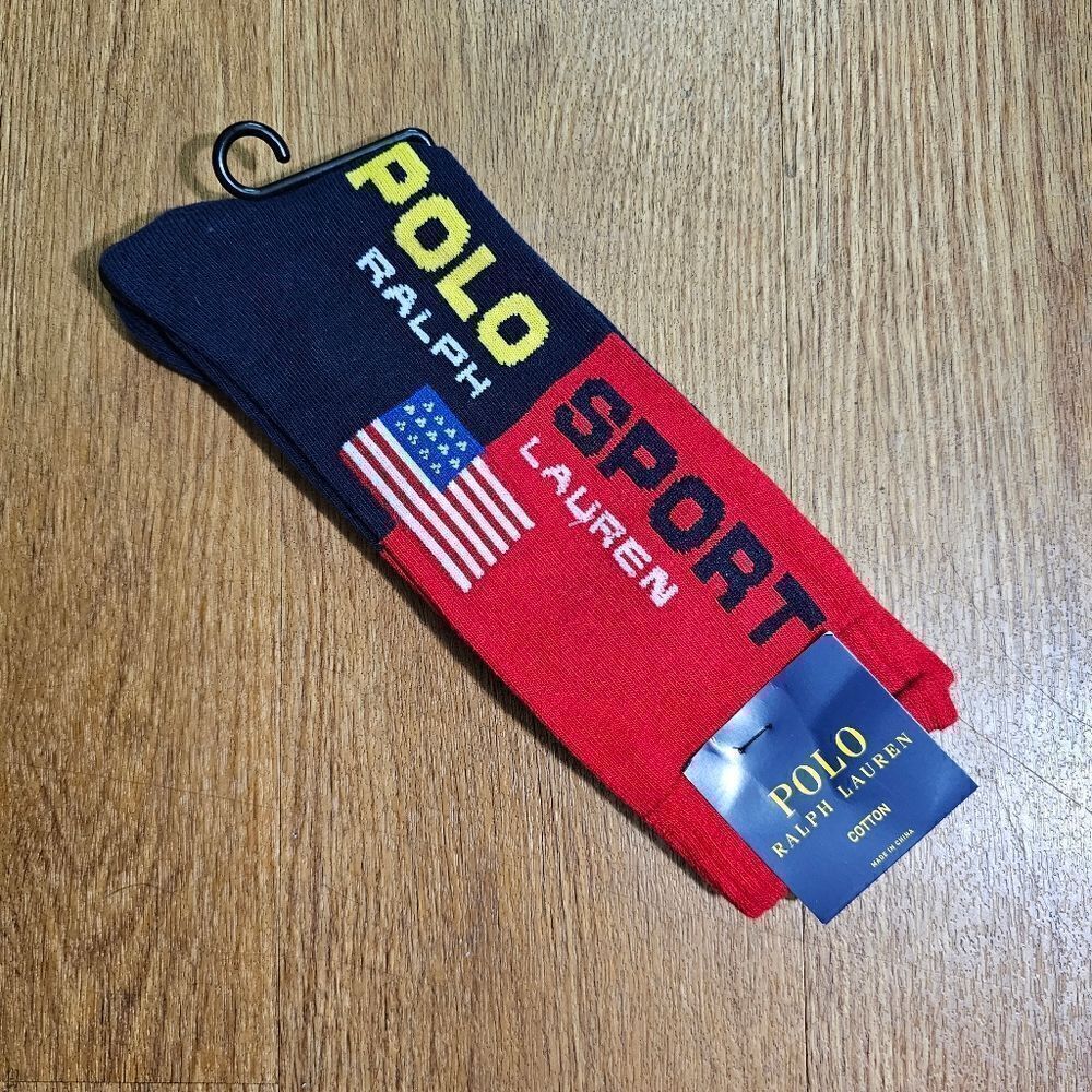 Polo Sport Ralph Lauren Socks USA Flag Red Navy Blue Size Large L Cotton New - Picture 2 of 6